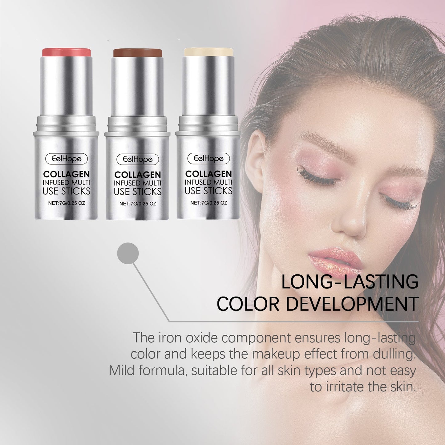 Collagen Makeup Stick Moisturizes Natural Multicolor Blush Stick - Korvel