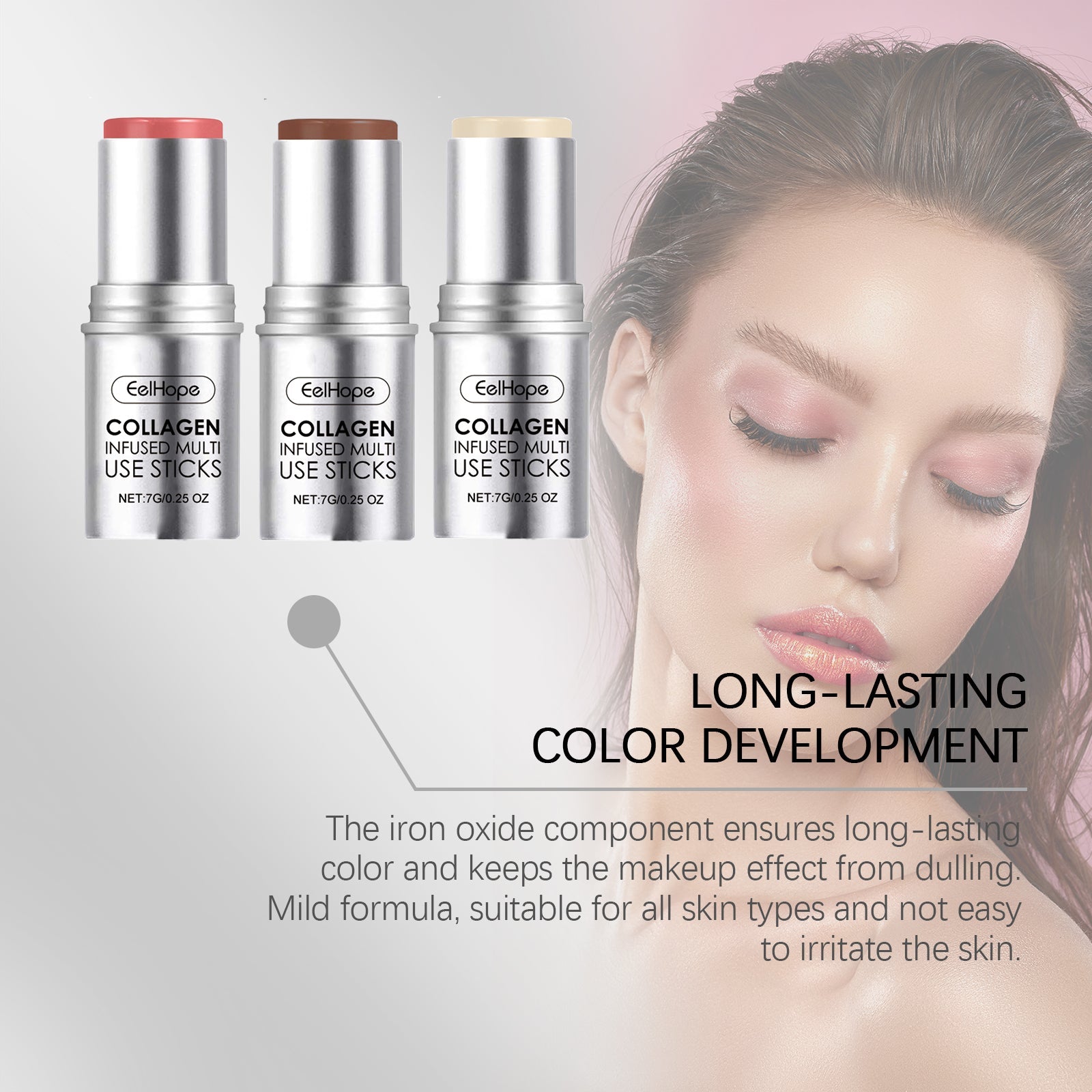 Collagen Makeup Stick Moisturizes Natural Multicolor Blush Stick - Korvel