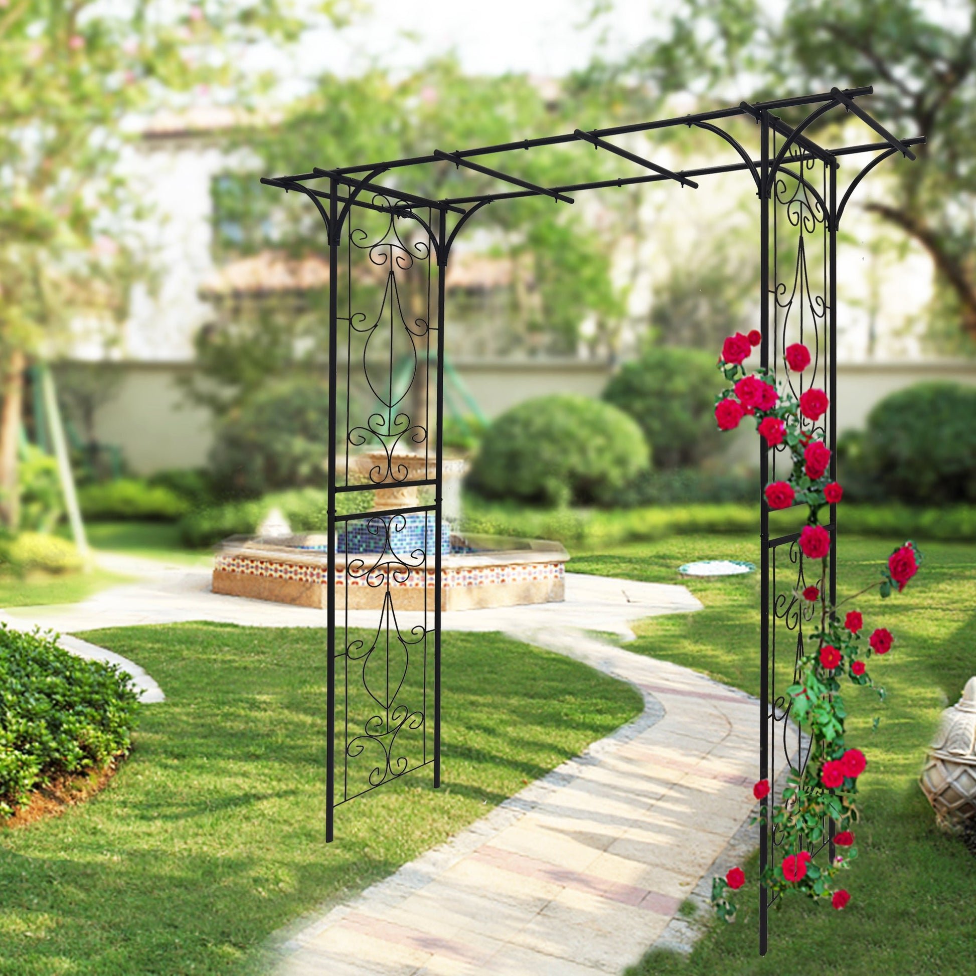 Metal Garden Arch L80.3'' x W20.47'' x H81.1'' Climbing Plants Support Rose Arch Outdoor Black - Korvel