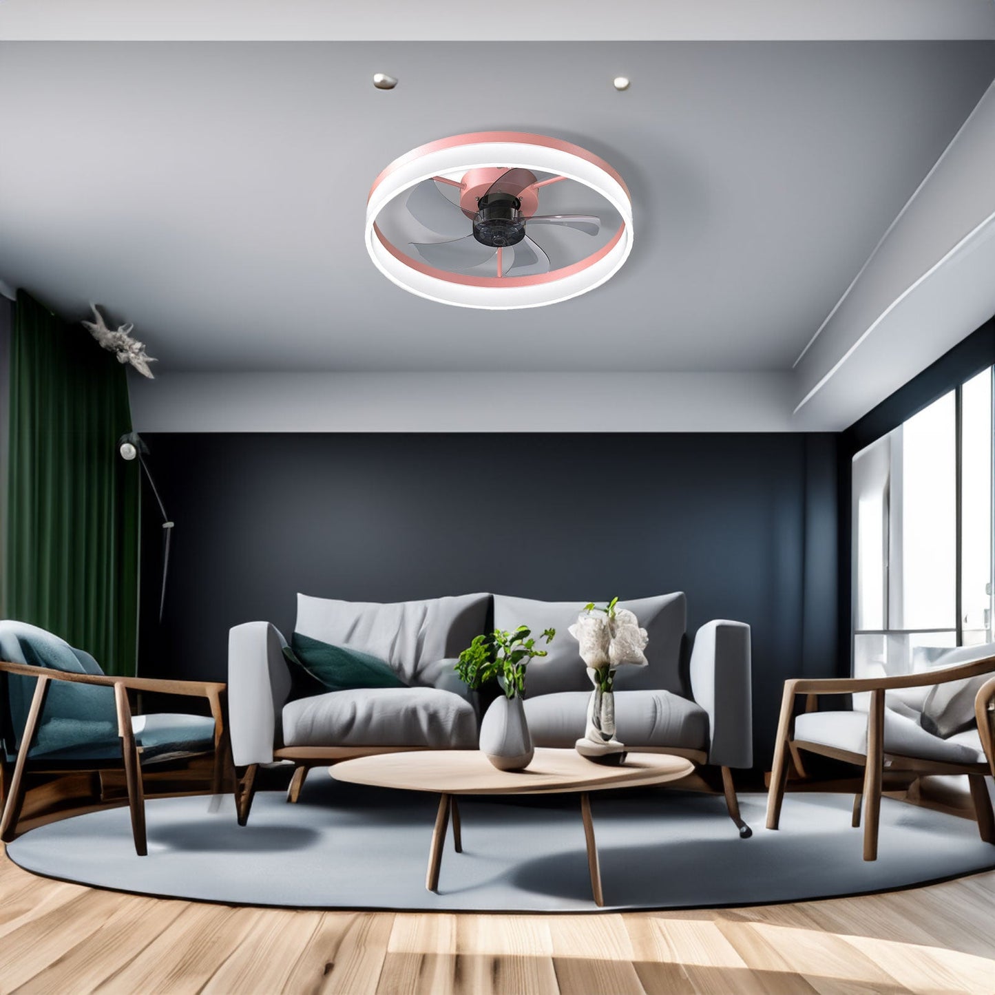 Ceiling Fans with Lights Dimmable LED Embedded installation of thin modern ceiling fans(Pink) - Korvel