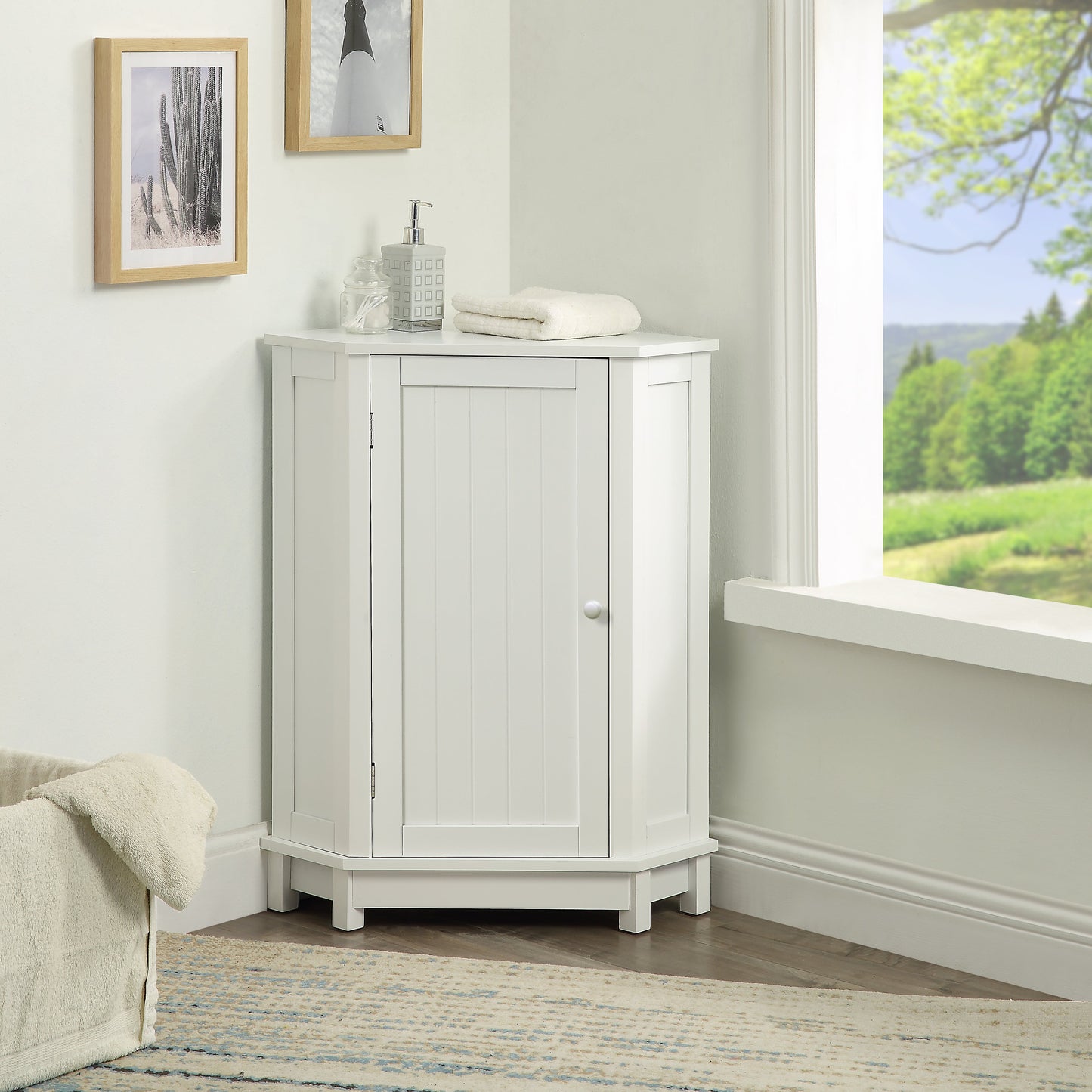 Modern White Triangle Corner Bathroom Cabinet with Adjustable Shelf