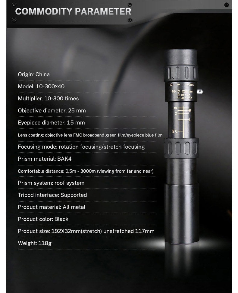 Télescope monoculaire portable HD 10-30×25 pour une utilisation en extérieur