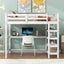 Full Size Loft Bed with Storage Shelves and Under-bed Desk  White - Korvel