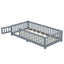 Twin Size Bed Floor Bed with Safety Guardrails and Door for Kids, Gray - Korvel