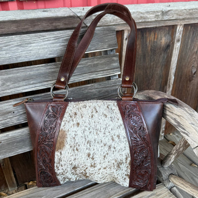 Chic Floral Embellished Cowhide Tote Bag - Korvel