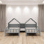 Double Twin Size Platform Bed with House-shaped Headboard and a Built-in Nightstand  Grey - Korvel