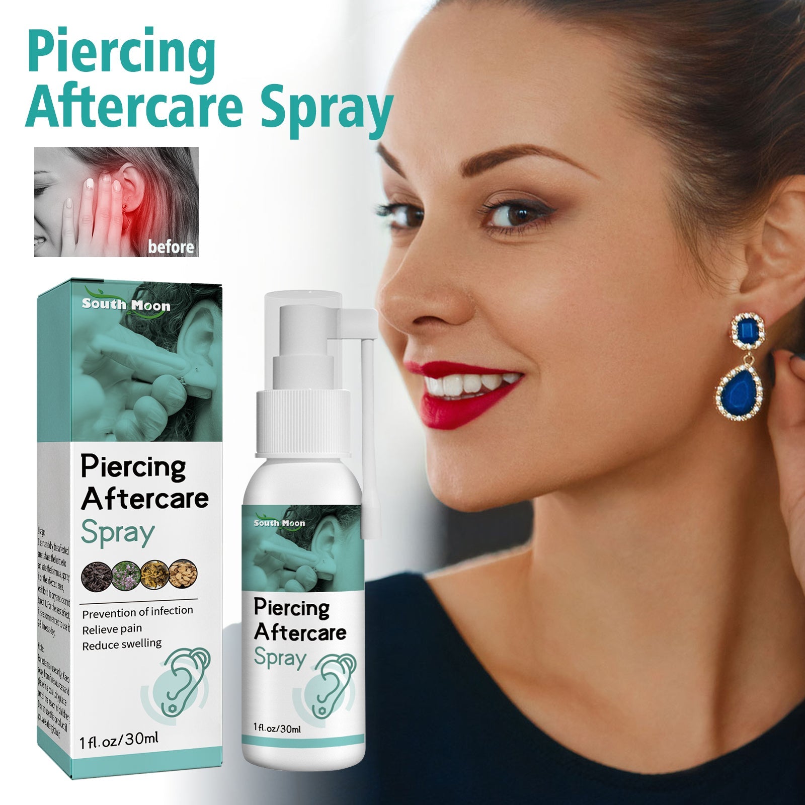 Piercing Aftercare Spray, Ear Hole Cleaning Prevent Odor To Reduce Swelling Pain Relief Spray - Korvel