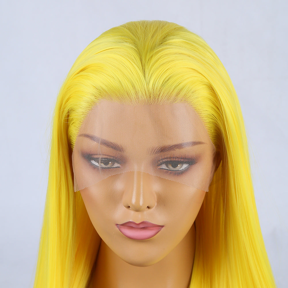 Hand Groove 13*2.5 Chemical Fiber Front Lace Yellow Long Bangs Wig Headgear Natural Hairline - Korvel
