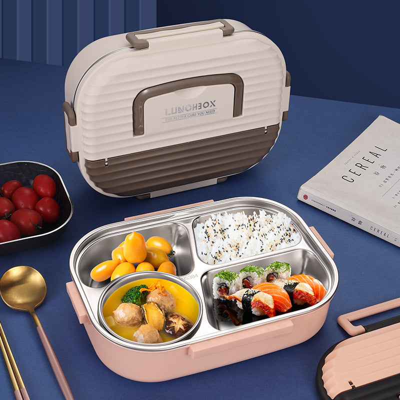 Microwaveable portable 304 stainless steel heat preservation rectangular lunch box fresh lunch box - Korvel
