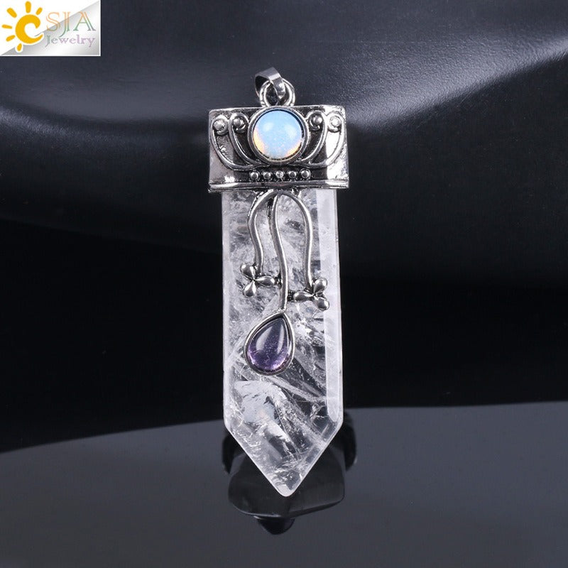 CSJA Vintage Large Natural Stone Sword-Shaped Pendant Jewelry Striped Crystal Agate Tiger Eye Jewelry Pendant Without Chain - Korvel