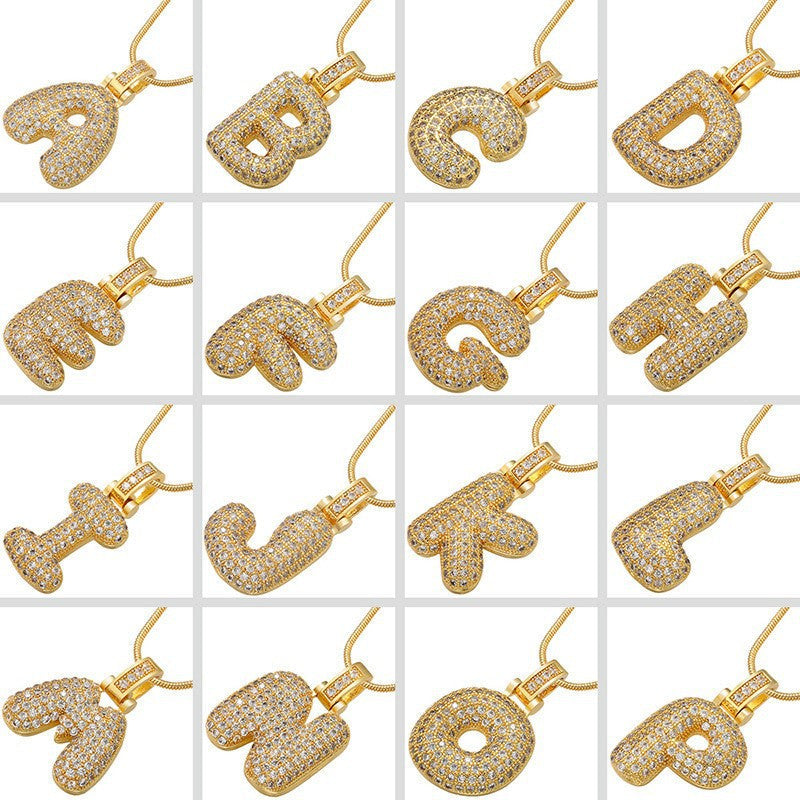 Fashion 26 Letters Necklace Custom Name Pendant Charm For Men And Women A-Z Alphabet Cubic Zircon Hip Hop Jewelry Gift - Korvel
