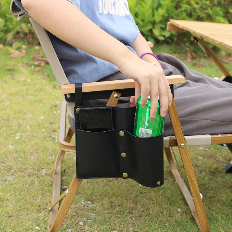 Camping chair leather storage bag mobile phone beer beverage storage bag outdoor chair side bag miscellaneous storage - Korvel