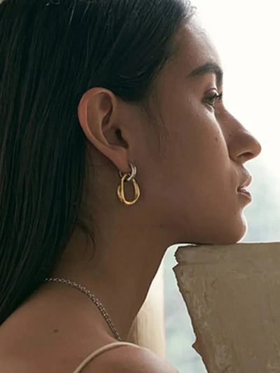 18K Gold-Plated Stainless Steel Contrast Asymmetrical  Earrings - Korvel