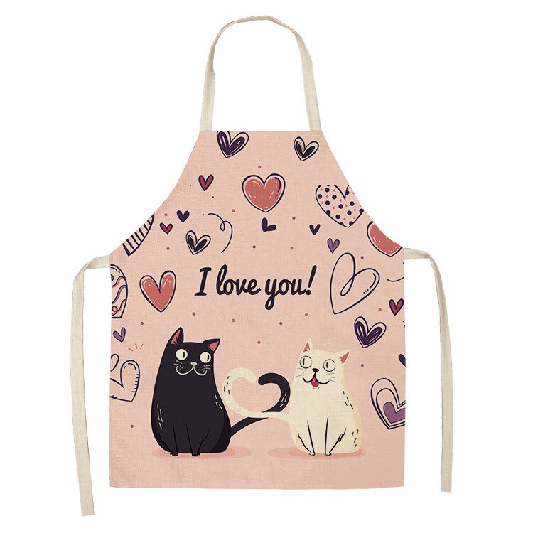 Cat Kitchen Aprons For Women Cotton Linen Bibs Household Cleaning Pinafore Home Cooking Apron kids kitchen barber - Korvel