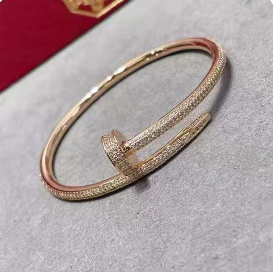 Precision Thick Plating Head and Tail Diamond Fashion Three-Circle Full Diamond Couple Bracelet - Korvel