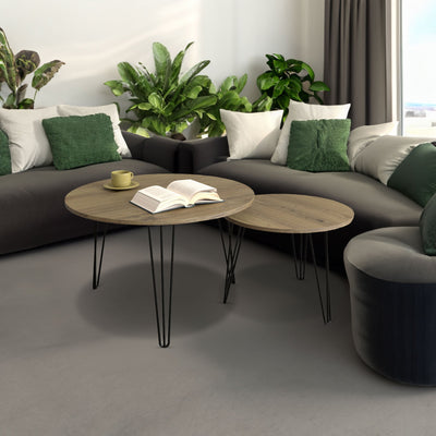27.56'' Round Nesting Coffee Table Set of 2, Circular Nesting End Table Set  Sturdy Metal Base for Living Room, bedroom, Brown - Korvel