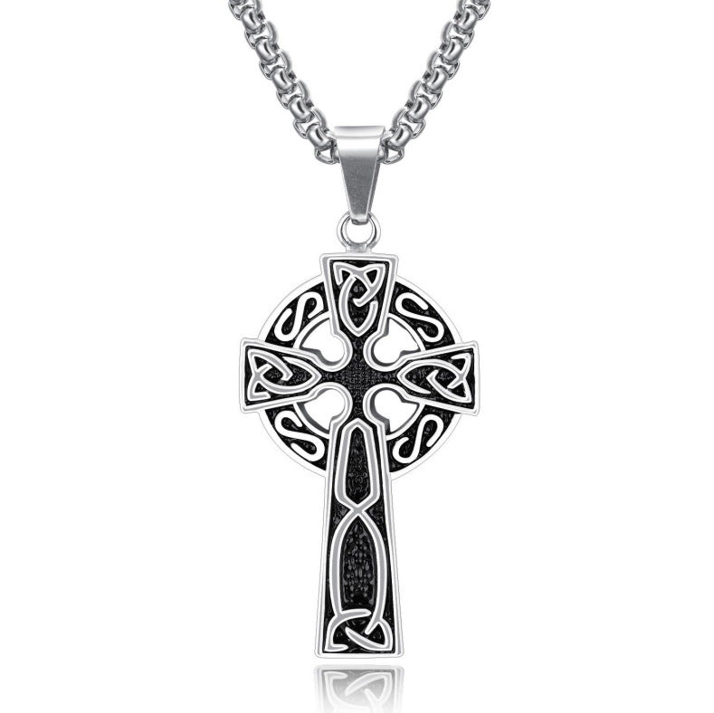 Collier en chaîne en perles croix spiralées en acier titane