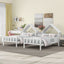Double Twin Size Platform Bed with House Headboard and Nightstand, White