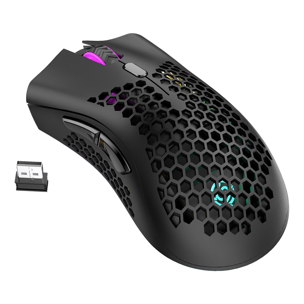 2.4GHz Wireless Gaming Mouse 7 Button 1600 DPI Adjustable RGB Backlit Rechargeable Mouse Lightweight Honeycomb Shell Gamer Mice - Korvel