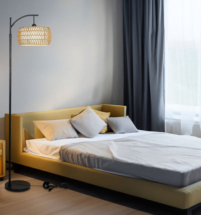 Arc Floor Lamp with Remote Control, Dimmable LED Floor Lamp with 3 Color Temperature Boho Farmhouse Tall Pole Lamp - Korvel