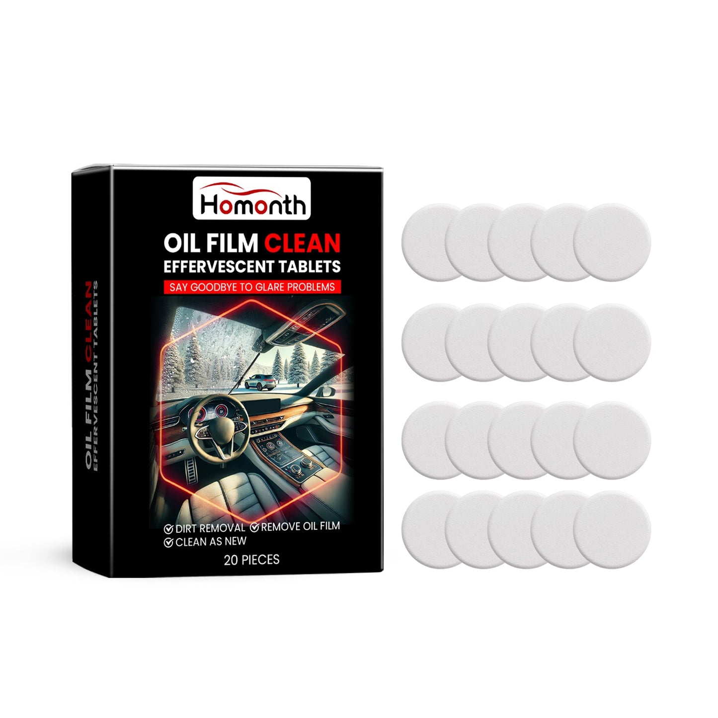 Effervescent Tablets for Windshield Oil Film Cleaning