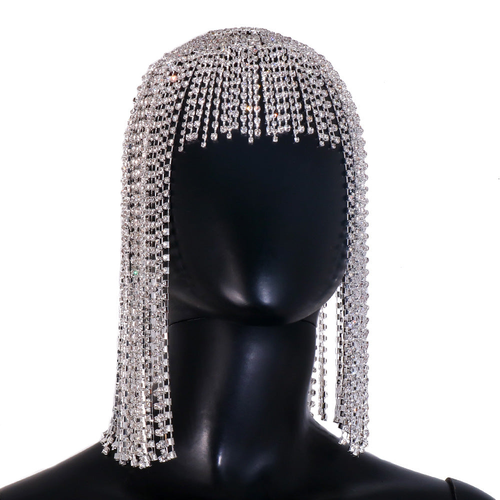 Exaggerated long flowing Su hair chain nightclub stage performance rhinestone hair accessories European and American headwear hair chain - Korvel