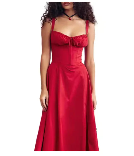 Vestido Midi Elegante para Mujeres – Corsé Sin Mangas con Abertura Lateral