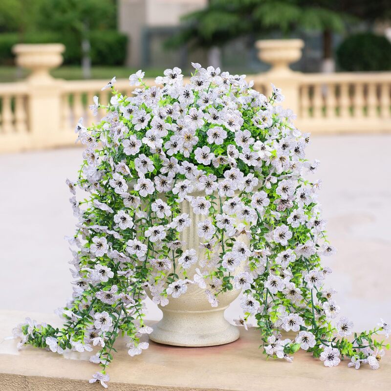 Purple hanging artificial flowers, vines for wedding arch, home, garden, party, autumn decor, fake eucalyptus, plant decor, 2 pc - Korvel