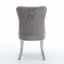 High end tufted solid wood velvet soft cushion dining chair chrome plated leg nail decoration gray and chrome two-piece set - Korvel
