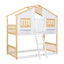 Twin over Twin House Bunk Bed with Roof , Window, Window Box, Door , with Safety Guardrails and Ladder, Natural/White - Korvel