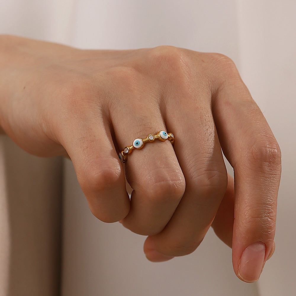 18K gold-plated stainless steel devil eye open ring Fashionable and versatile titanium steel ring for women - Korvel