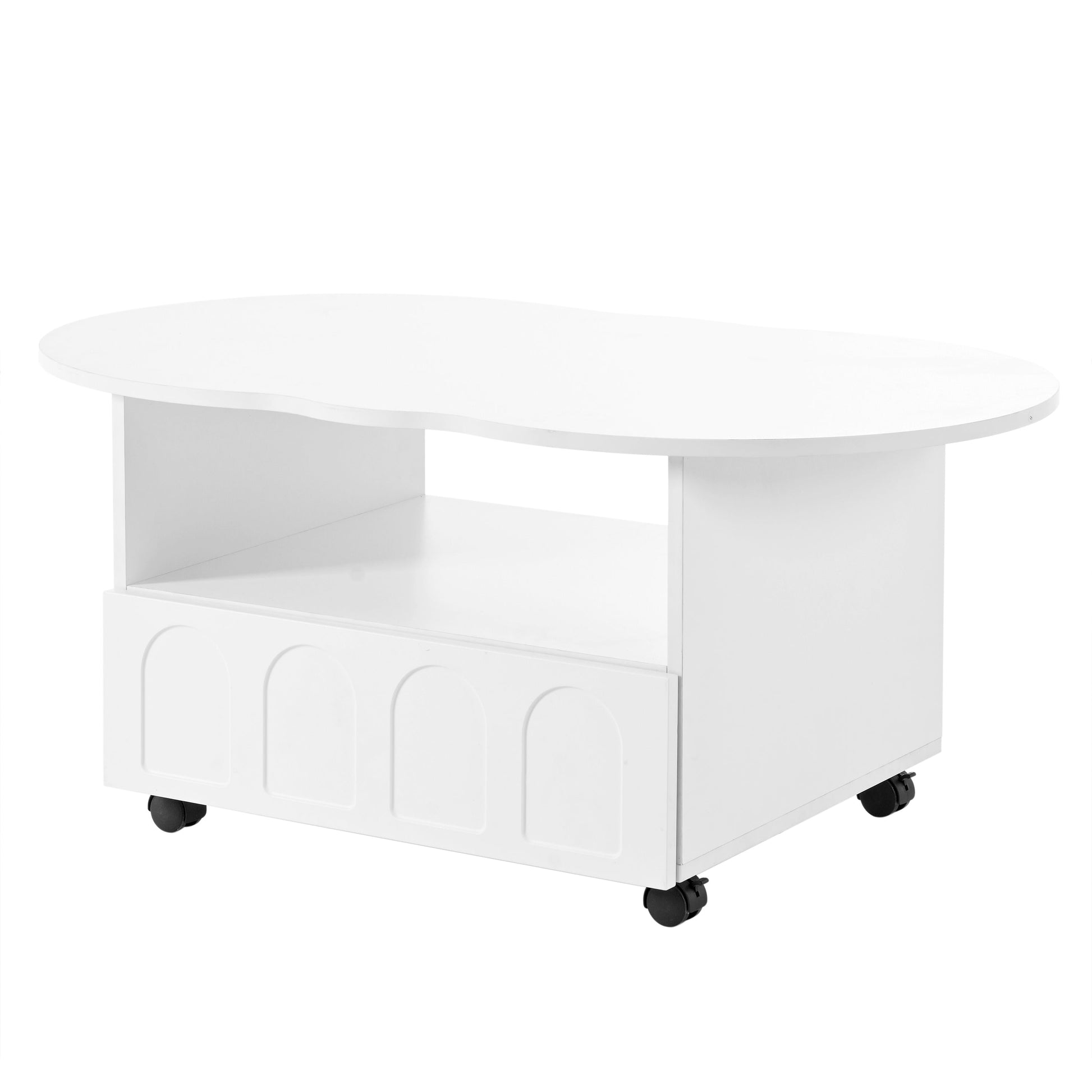 ON-TRANS flexible cream style coffee table with 2 brake wheels, drawers, large storage space, white, 39.37 '' x 23.6 '' - Korvel