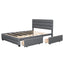 Queen Upholstered Platform Bed with Twin Size Trundle and Two Drawers Grey - Korvel