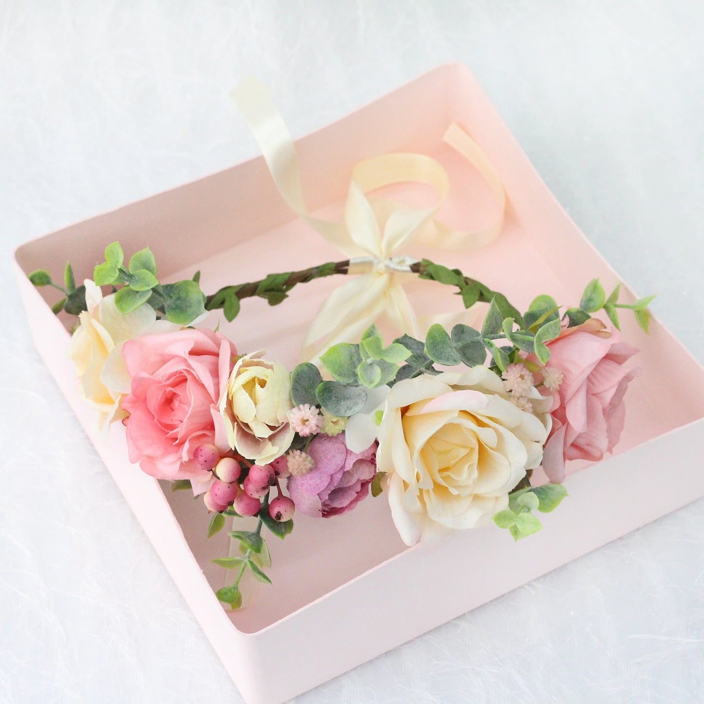 Spring and summer flower garland headwear simulation rose crown water grass headband bride travel photography hair accessories - Korvel