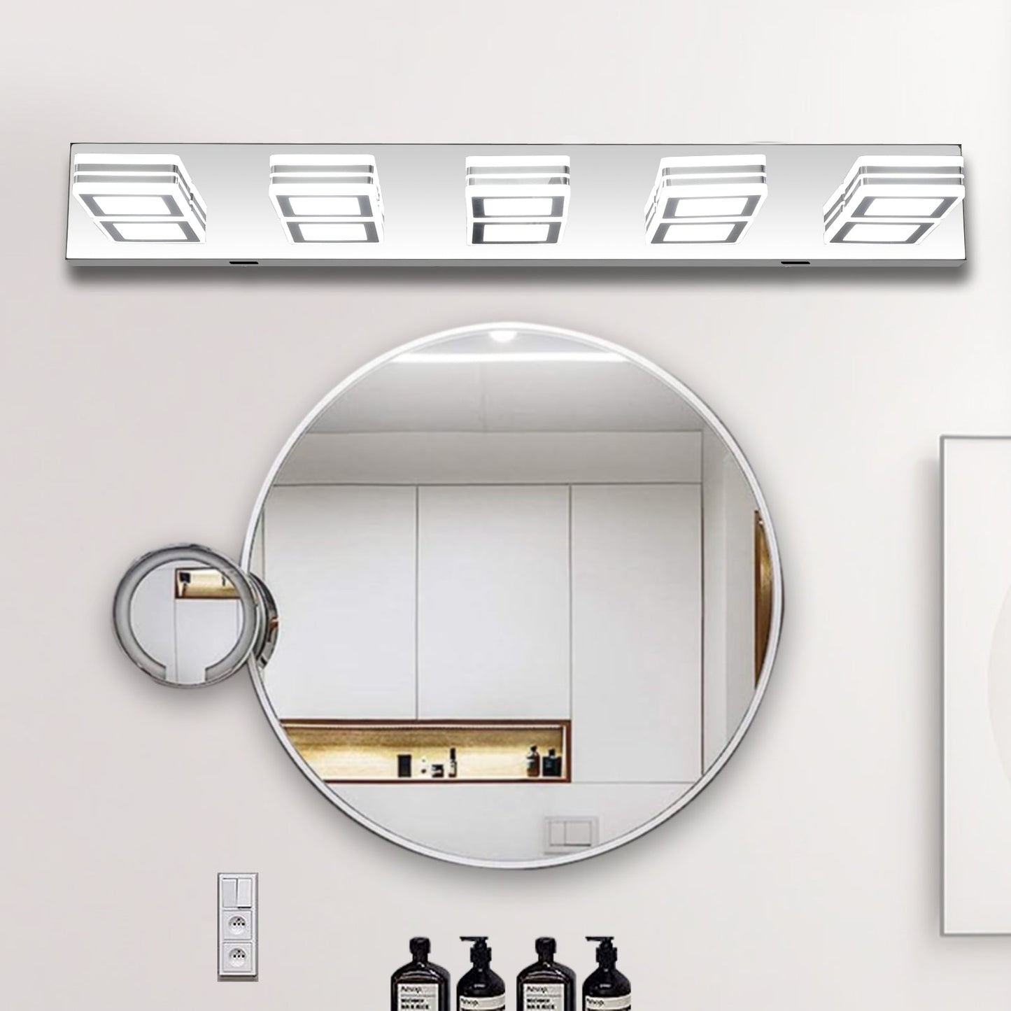 Luz de Maquillaje Moderna LED en Cromo con 5 Accesorios de Acrílico