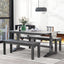 TREXM 3-piece retro cutlery set, rectangular stand table, and 2 wooden stools for 4 people (gray) - Korvel