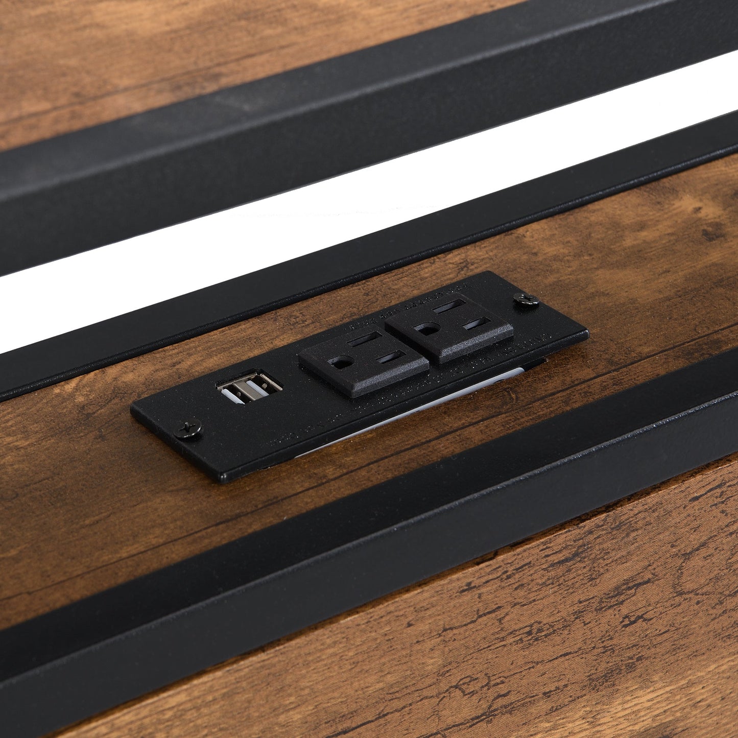 Queen Size Metal Platform Bed Frame with Wooden Headboard and Footboard with USB LINER - Korvel