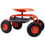 Garden cart rolling scooter, adjustable height with 4 wheels and extendable handle with 360 degree seat and tool tray (red) - Korvel