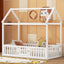 Twin Size Wood House Bed with Fence and Door, White - Korvel