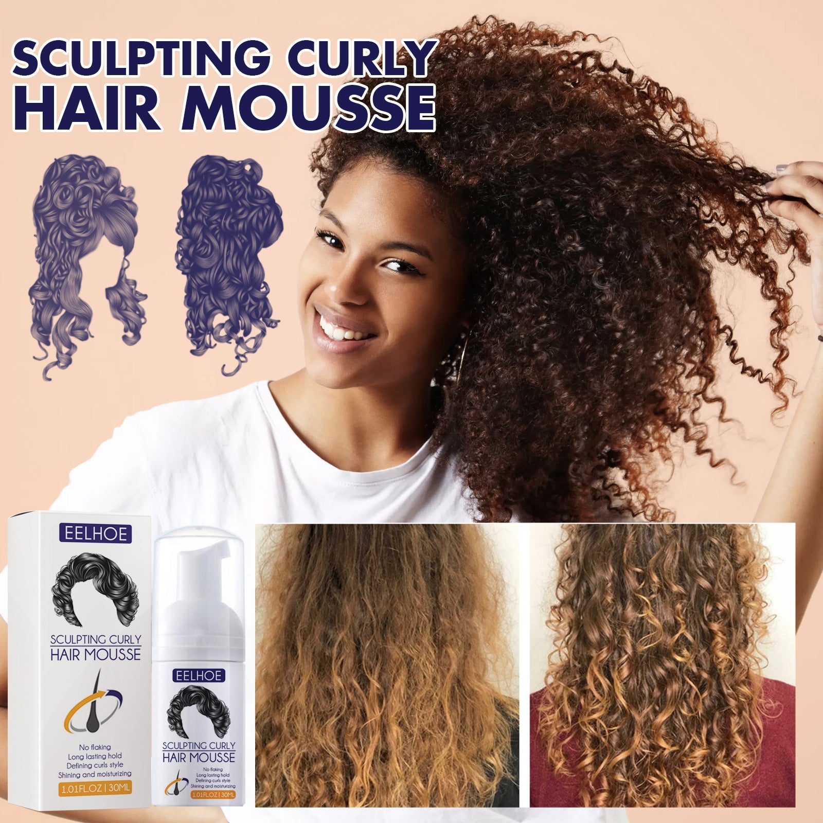 Elastin, Anti-Frizz Curly Hair Volumizing Natural Fluffy Moisturizing Styling Perm Care Style - Korvel