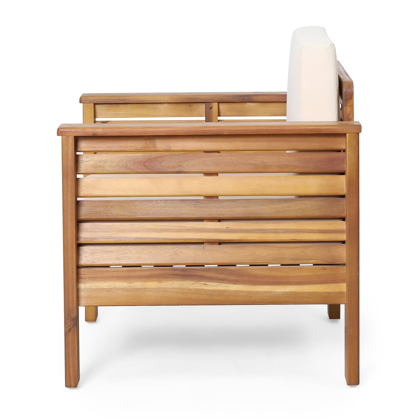 ( Set of 2) Outdoor Acacia Wood Club Chairs with Cushions, Teak+Beige, 27.75"D x 32"W x 27.75"H - Korvel