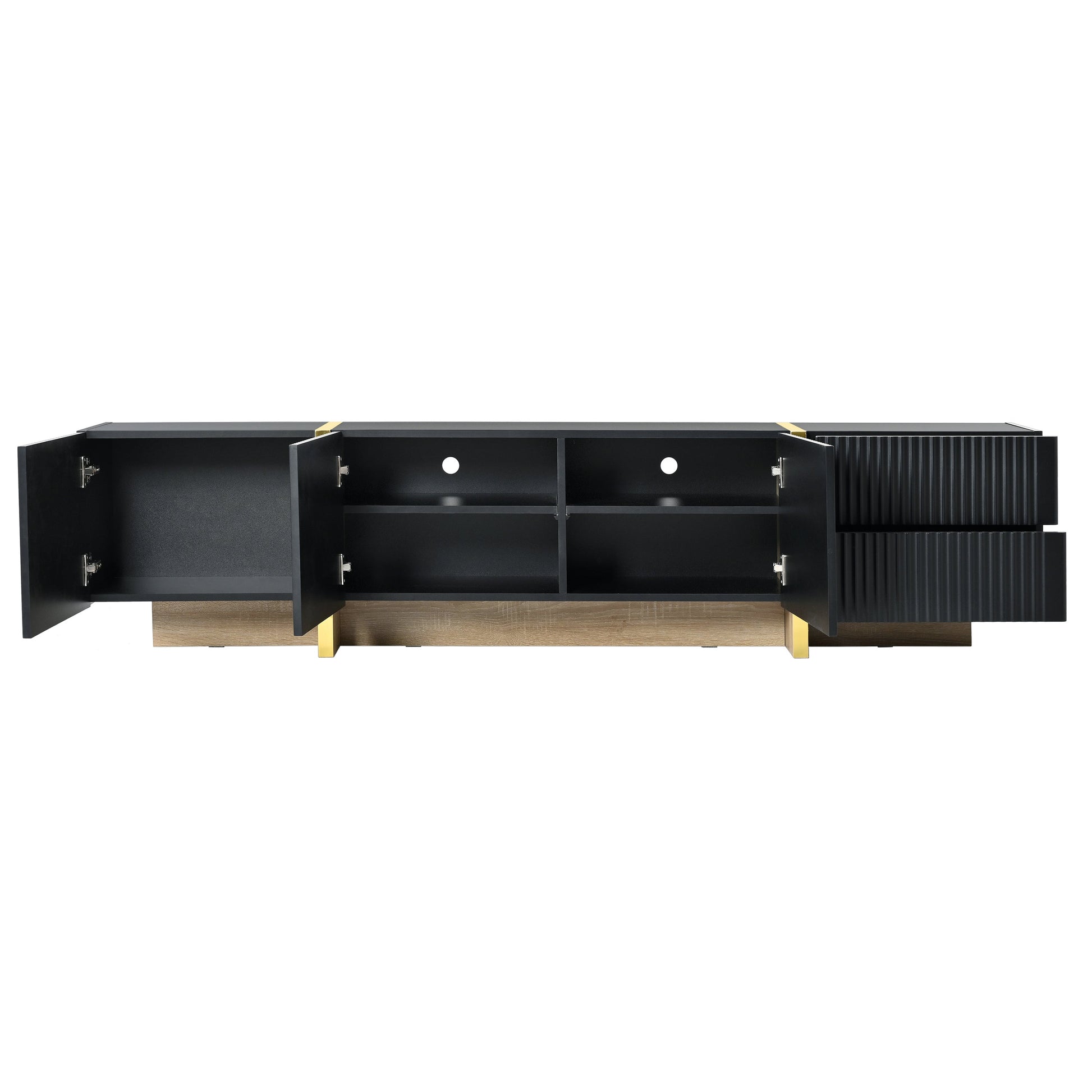 Luxury Fluted TV Stand for TVs Up to 80'', Modern Entertainment Center with Storage Cabinets & Drawers Black - Korvel