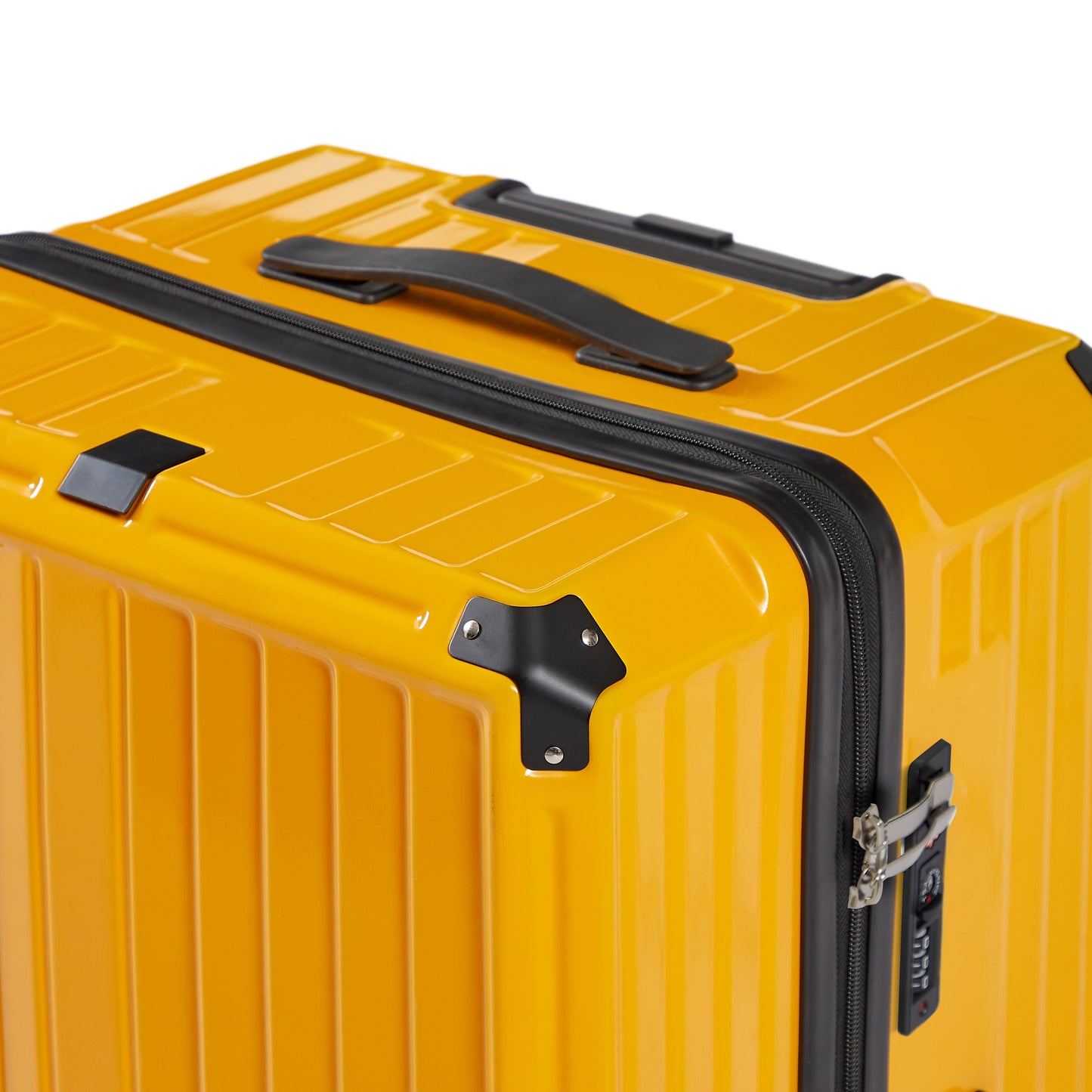 Luggage Set 4 pcs (20"/24"/29"/Travel Bag), PC+ABS Durable Lightweight Luggage with Collapsible Cup Holder TSA Lock, Yellow - Korvel