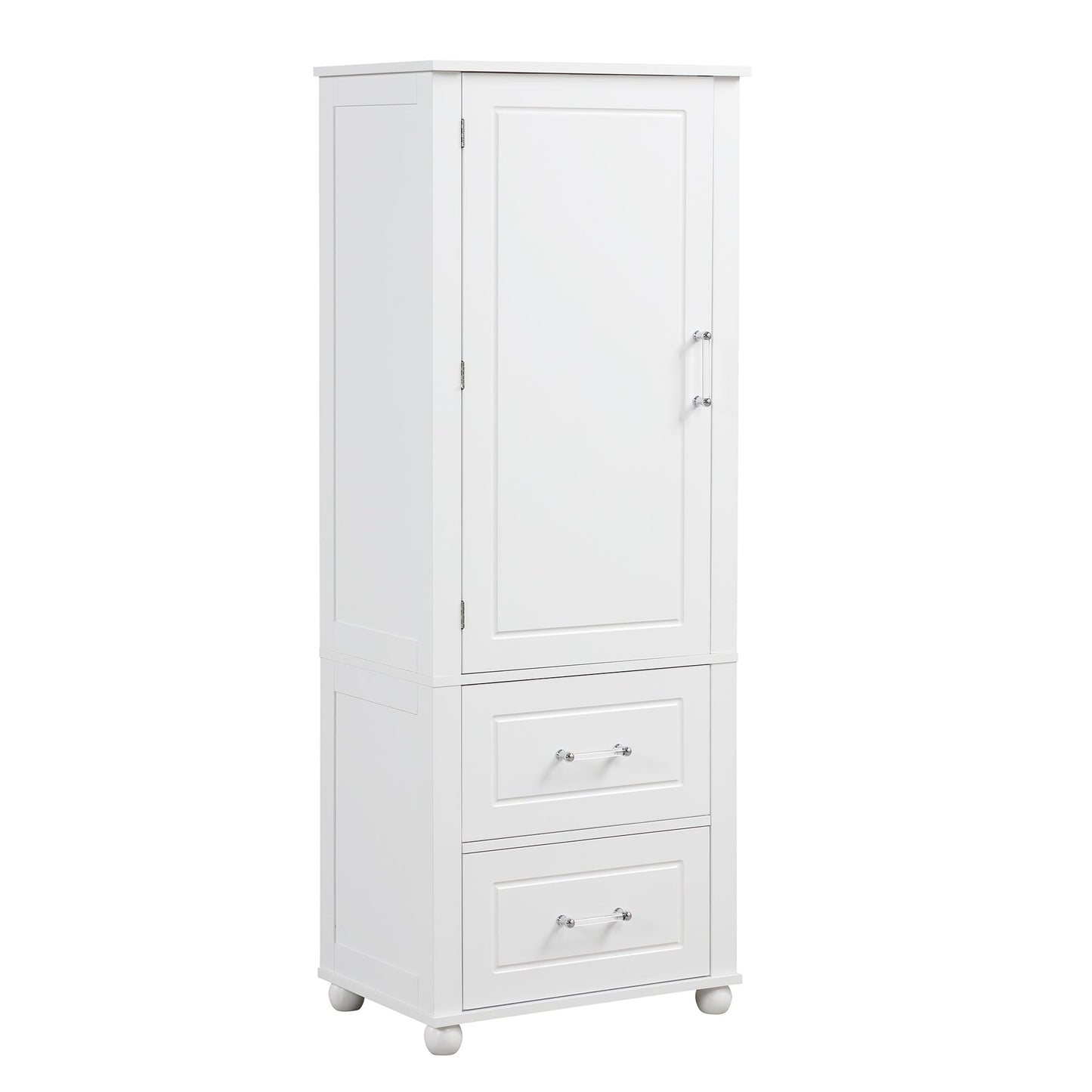 Tall bathroom storage cabinet with two drawers and adjustable shelves for independent storage - Korvel
