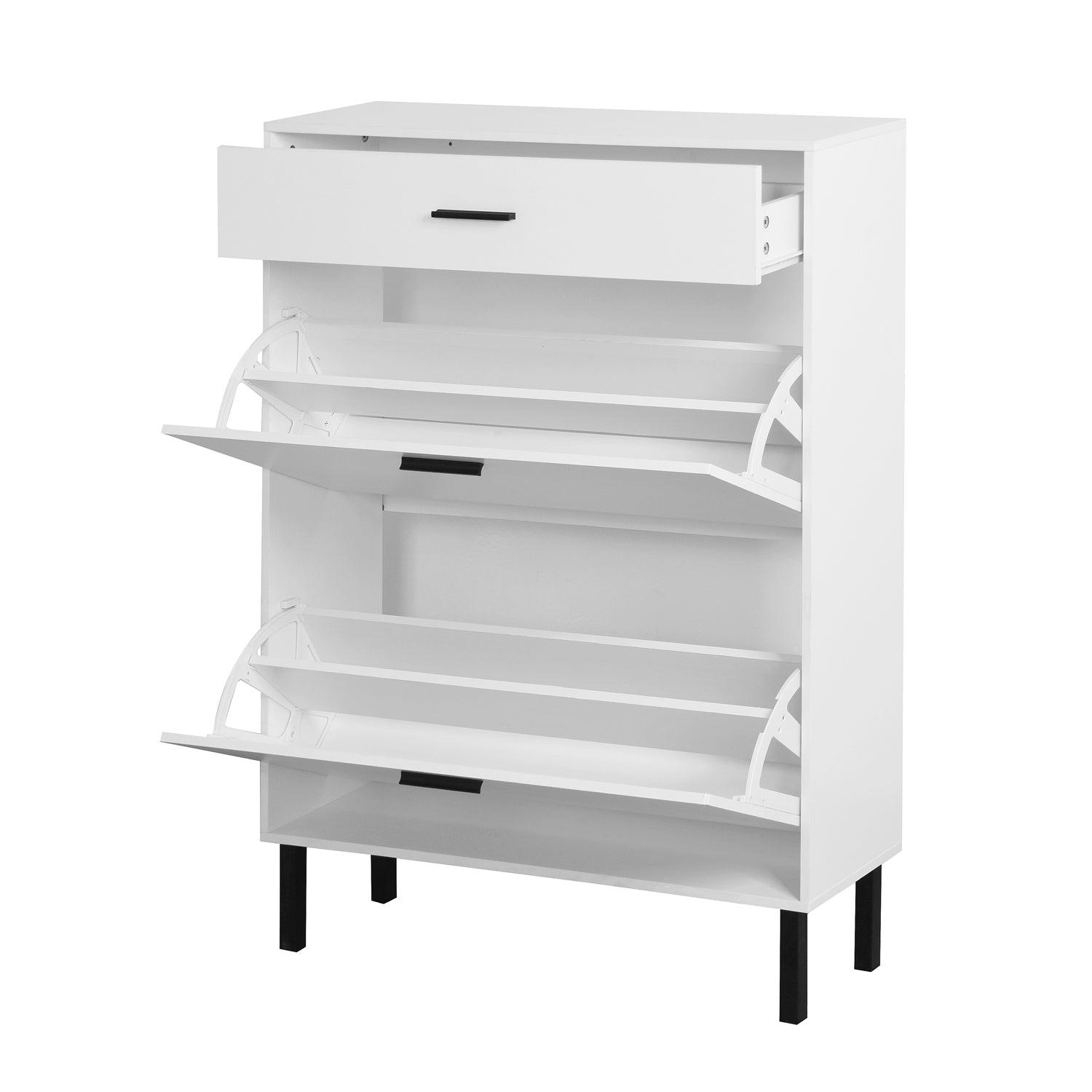 Independent shoe rack storage box with drawers and metal legs, modern shoe cabinet with 2 flippable drawers - Korvel