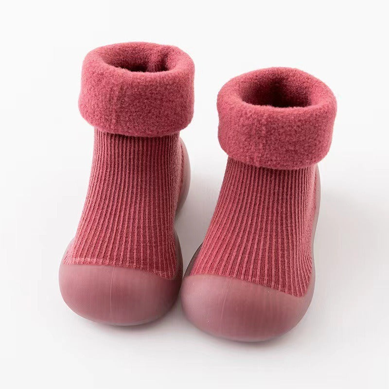 Baby walking shoes in autumn and winter with plush and thickened soft soles, non slip, pure cotton floor socks for both boys and girls to keep warm - Korvel