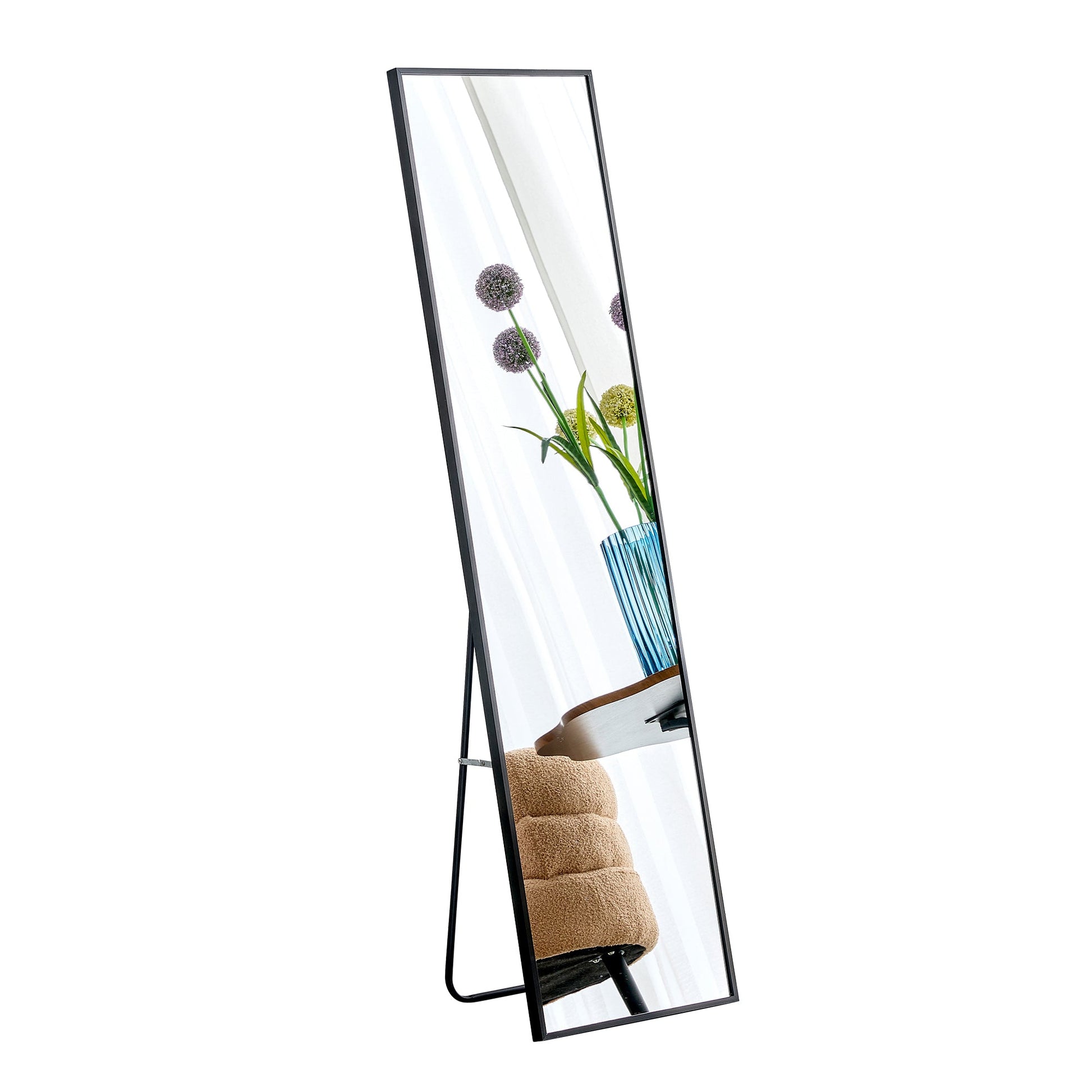 Aluminum alloy metal frame wall mounted full-length mirror black 65 * 23“ - Korvel