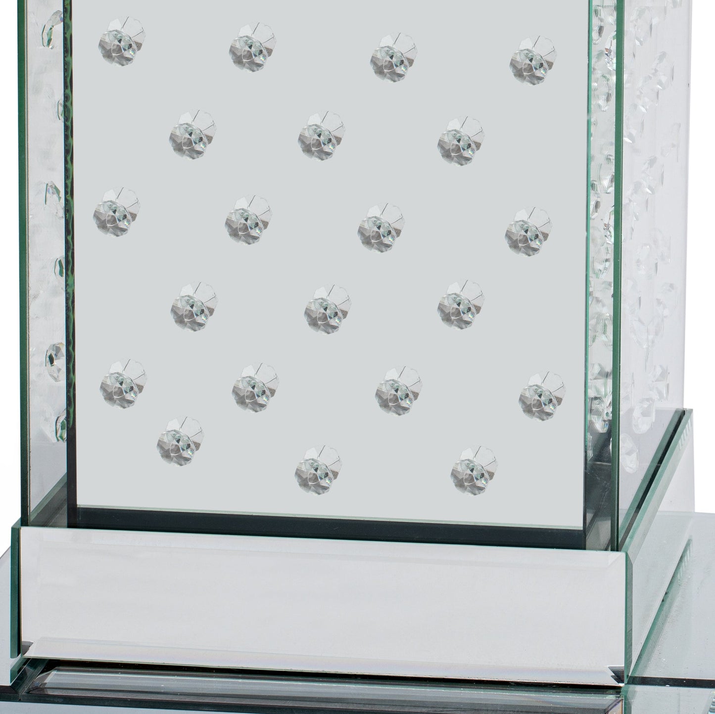 U-Can 11.8-inch silver square mirror coffee table with LED lights, modern crystal inlaid side table, no assembly required - Korvel