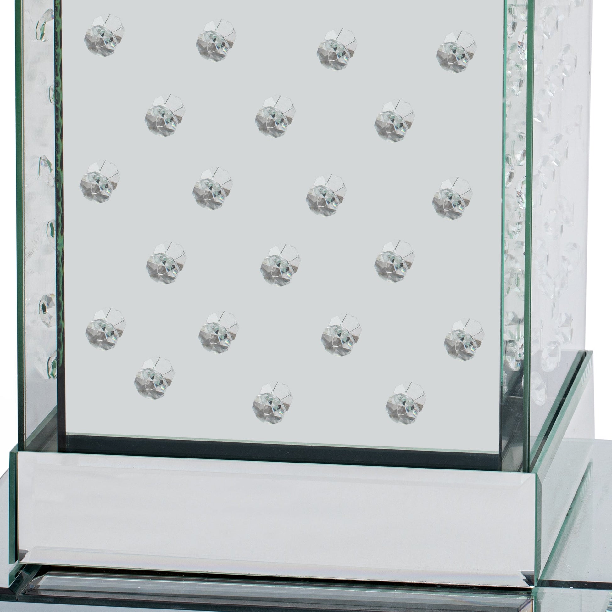 U-Can 11.8-inch silver square mirror coffee table with LED lights, modern crystal inlaid side table, no assembly required - Korvel