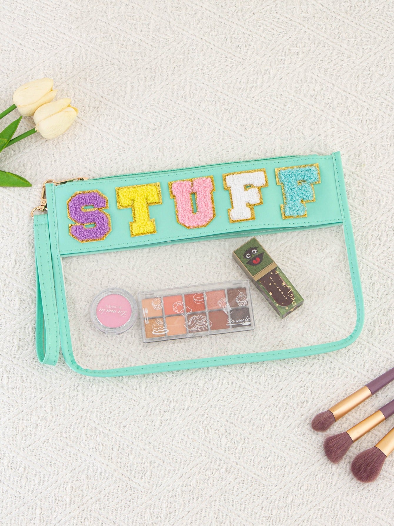 Bolsa de Maquillaje de PVC Transparente con Letra Bordada